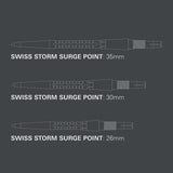 Close-up of Swiss Storm Surge Points stainless steel dart tips with unique grip and CNC machined grooves