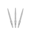 Three stainless steel Swiss Storm Surge dart points with carved grip grooves and threaded ends for quick changes