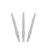 Three stainless steel Swiss Storm Surge dart points with carved grip grooves and threaded ends for quick changes