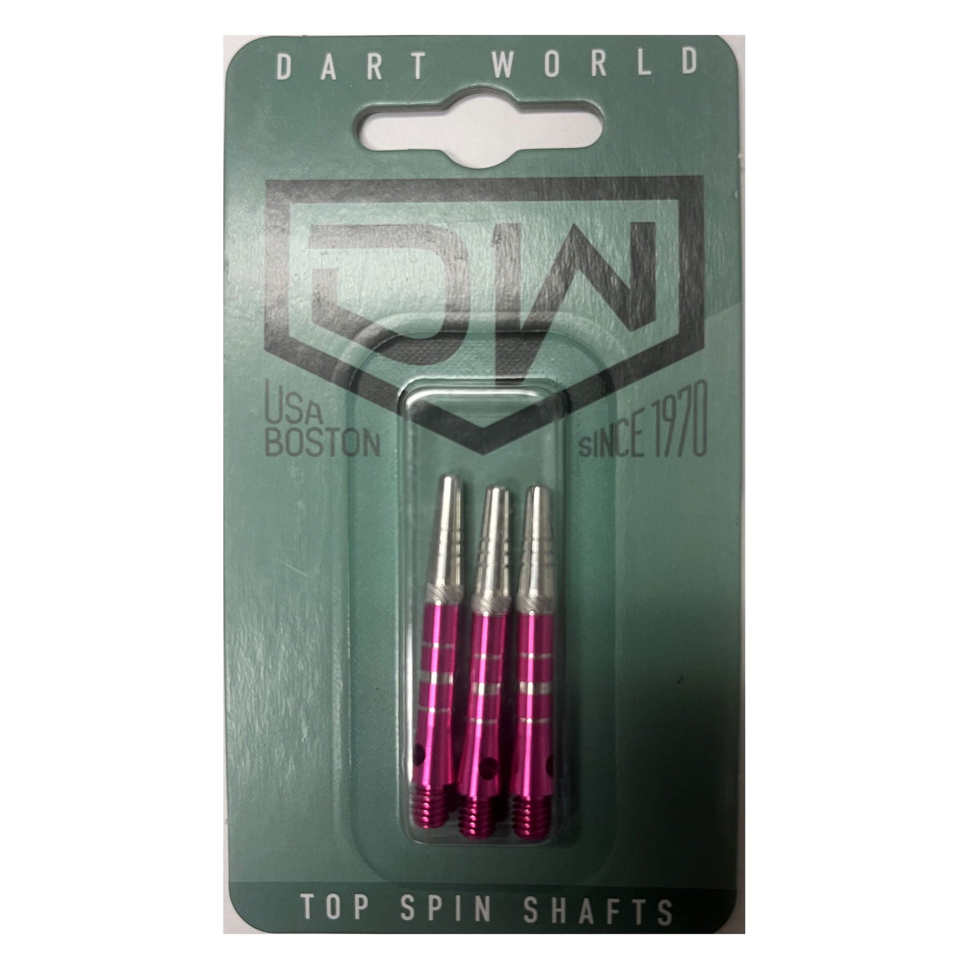 Three DW Top Spin Grooved Shafts made of anodized aluminum with free-spinning tops for improved dart accuracy