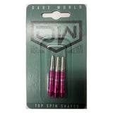 Three DW Top Spin Grooved Shafts made of anodized aluminum with free-spinning tops for improved dart accuracy