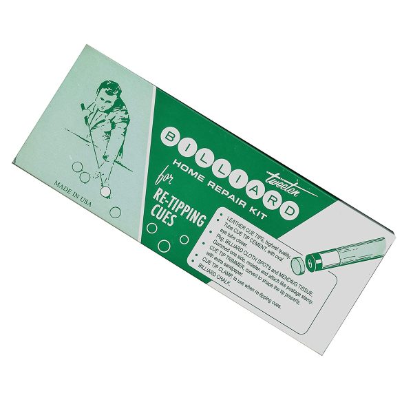 Billiard Cue Home Repair Kit packaging with green and white design on a white background