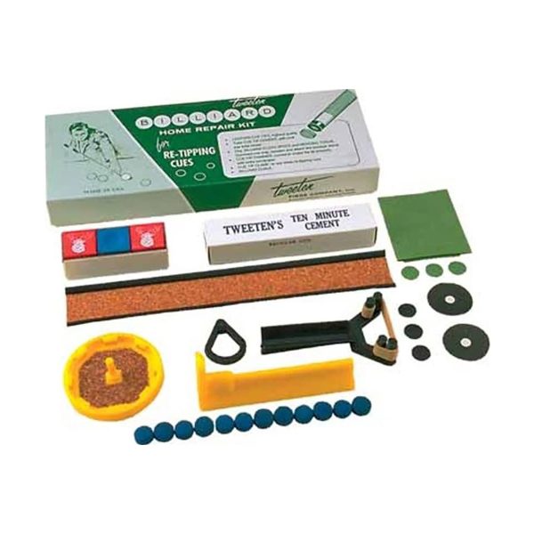 Home repair kit with various tools and materials on a white background