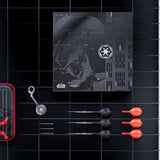 Star Wars-themed dart set with target, darts, and keychain on a black tiled background