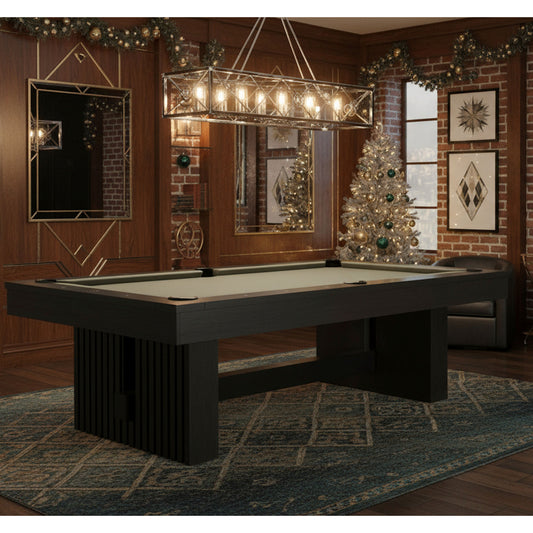Modern pool table in a stylish room with Christmas decorations