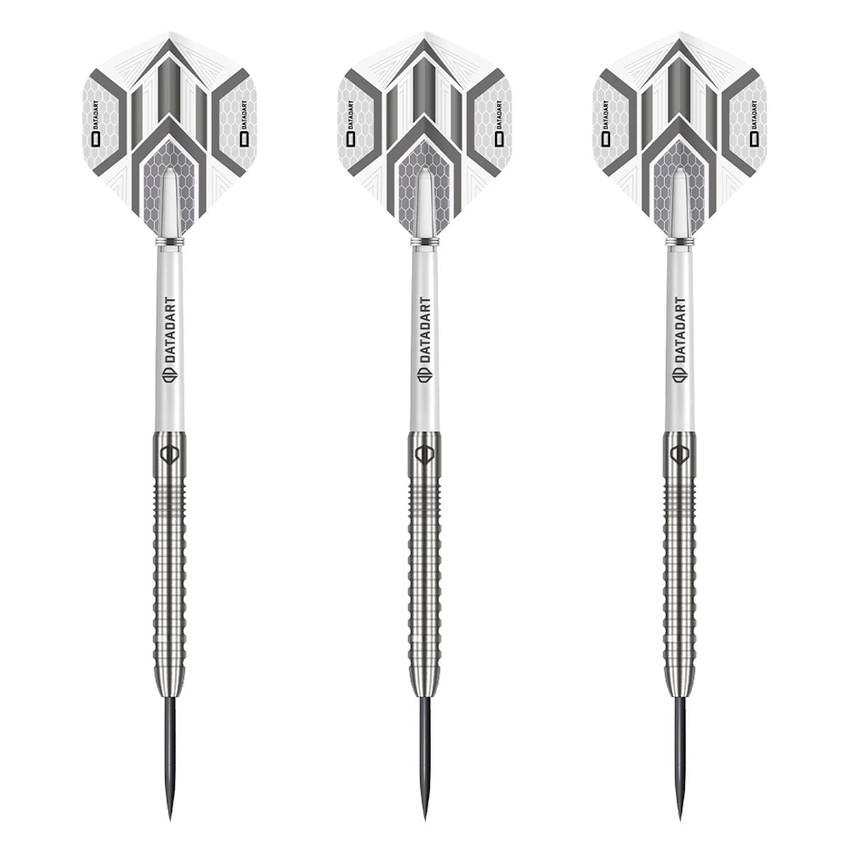 Datadart Volo 90% Tungsten Darts with a geometric design on a white background