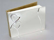 Double Heart Silver wedding guest book with two intertwined hearts and clear stones on brushed two-tone silver cover