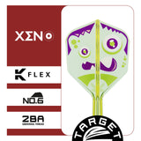 K-Flex No.6 Flight & Shaft Xeno with green and purple design on a white background, featuring 'Xeno', 'K Flex', and 'Target' branding.