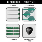 Motomu Sakai Xeno SP 90% tungsten darts with green electro coating and shark cut grip