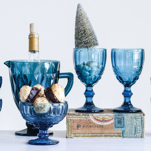 Vintage Reproduction Wine Glass, Blue