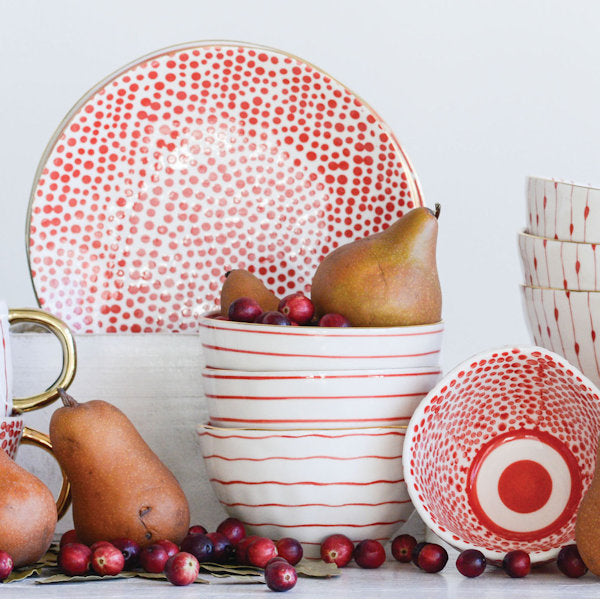 Stoneware Red Pattern Plate Set (4)