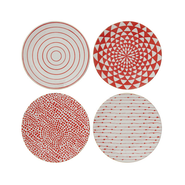Stoneware Red Pattern Plate Set (4)