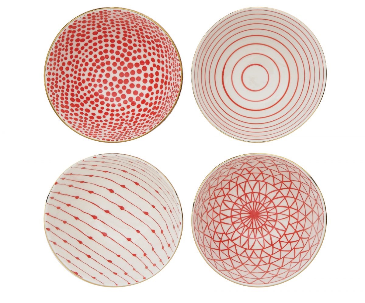 Stoneware Red Pattern Bowl Set (4)