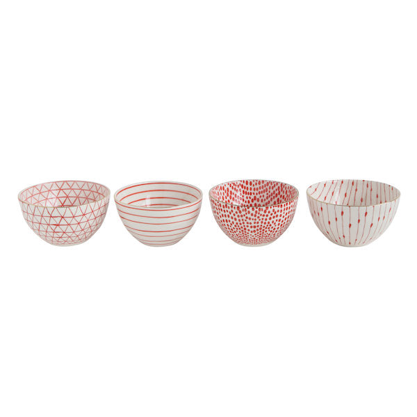 Stoneware Red Pattern Bowl Set (4)