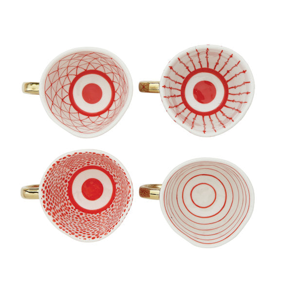 Stoneware Red Pattern Mug Set (4)