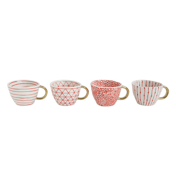 Stoneware Red Pattern Mug Set (4)
