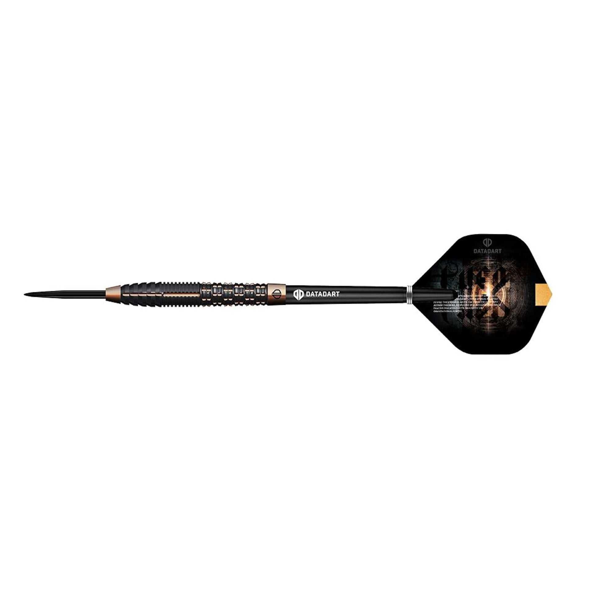Datadart Aether 95% Tungsten darts with tapered nose, shark-cut front, radial grooves, black bronze PVD finish