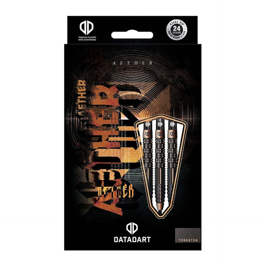Datadart Aether 95% Tungsten black and bronze darts with tapered nose and shark-cut front end