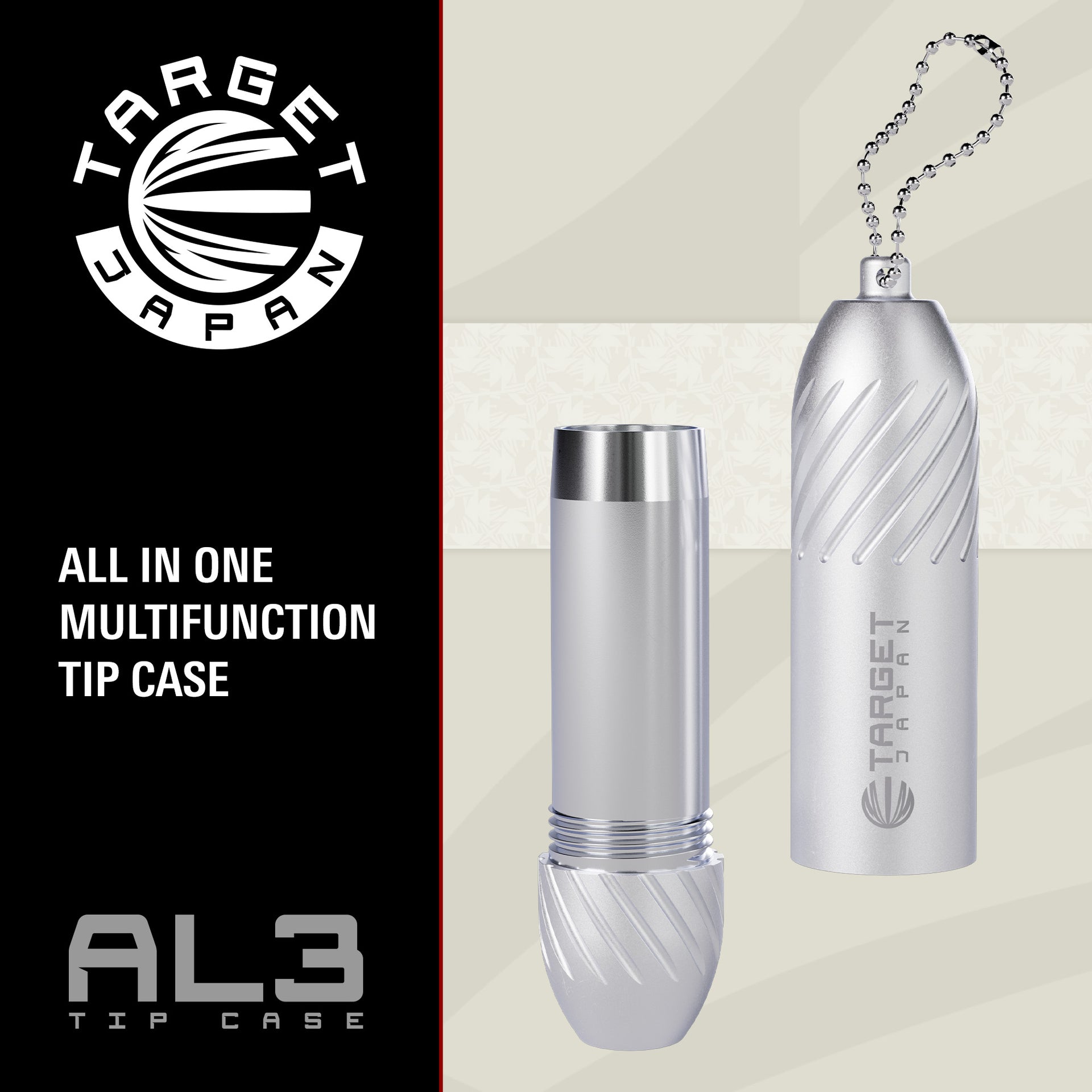 Silver multifunction tip case with keychain, Target Japan branding visible
