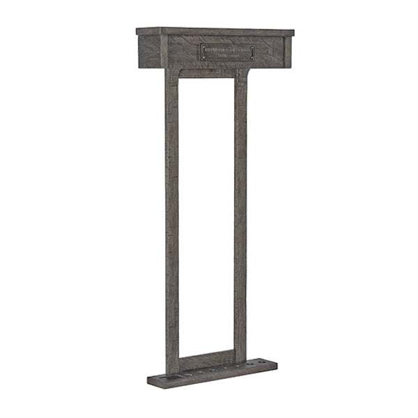 Birmingham Cue Wall Rack in rustic charcoal finish with industrial design and decorative iron plate, holds eight cues, Brunswick French mounting system