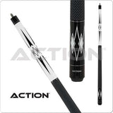 Action Black & White Cue with 13mm boar skin tip and hard rock maple shaft, adjustable weight bolts