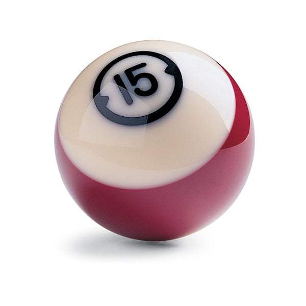 Centennial Pocket Balls by Brunswick, premium 15-ball with ivory and red design, precise 2 1/4" phenolic resin pool ball