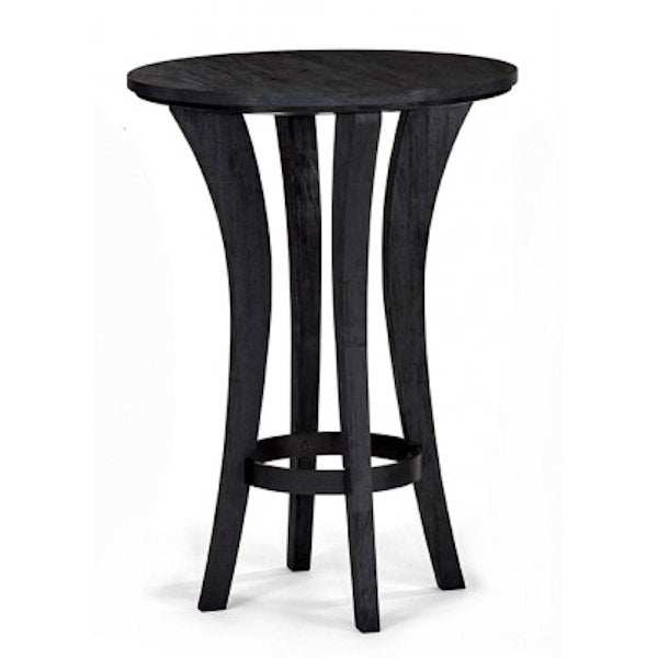 Brunswick Centennial Pub Table black with arched legs and wrought iron ring base, 42-inch height, 30-inch round hardwood veneer top