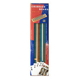 3 Track Cribbage Board with deck of cards and pegs for 2-3 players, solid wood design, 14.5" x 3.5"