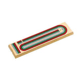 Wooden 3 track cribbage board for 2 or 3 players with colored scoring tracks and pegs, 14.5 by 3.5 inches