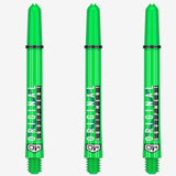 Clinch Nylon Shafts showing one set of lime green colour shafts on white background