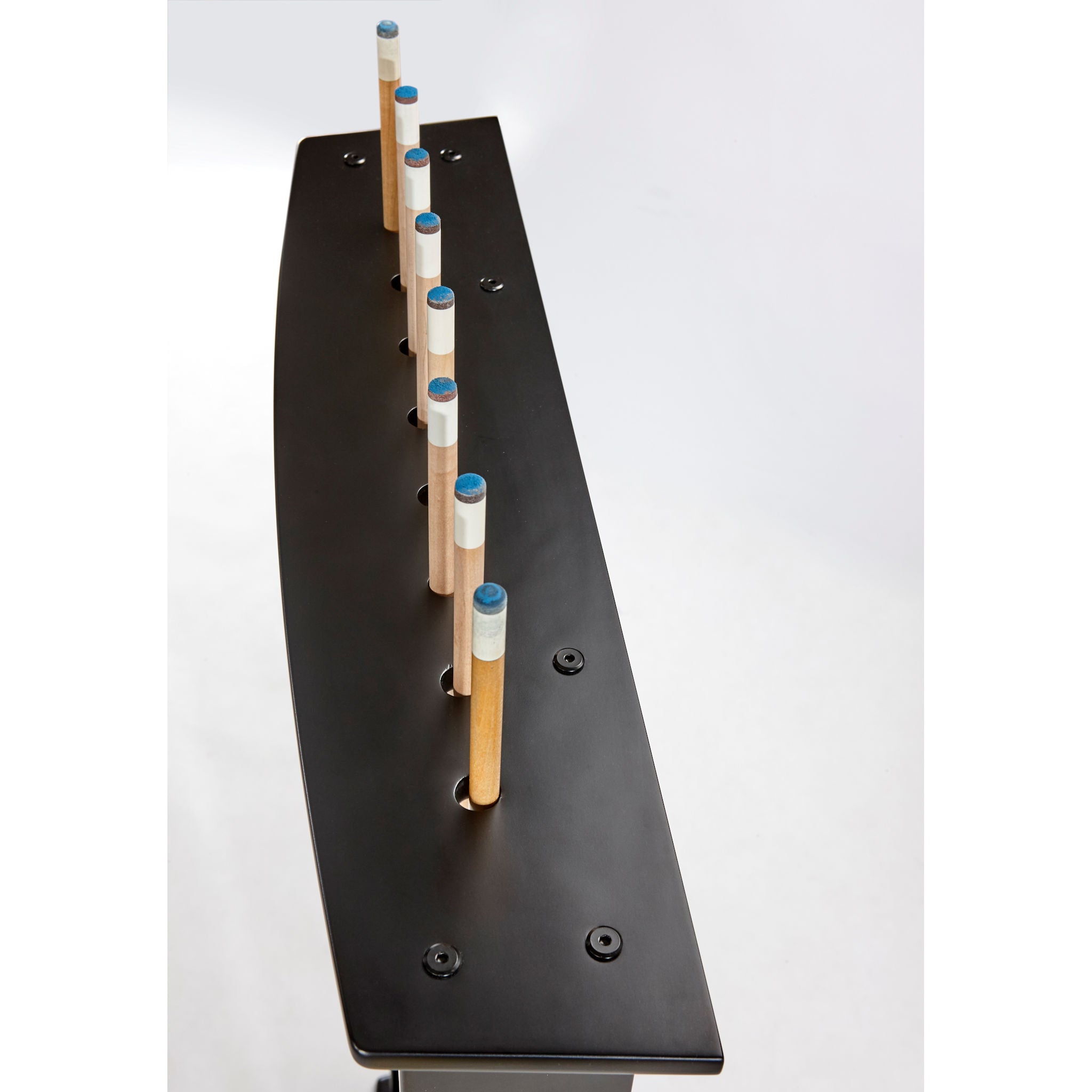 Commercial Wall Rack showing the top view of the cue rack and the tip of cues.
