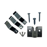 Dartboard Basic Fixing Kit with metal bracket, three spring clips, and screws for mounting bristle dartboards