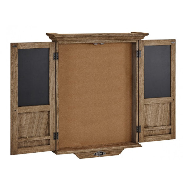 Dartboard Cabinet by Brunswick rustic brown open