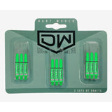 Clinch Nylon Shafts showing three sets of lime green colour shafts in green packaging on white background