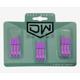 Clinch Nylon Shafts showing three sets of purple colour shafts in green packaging on white background