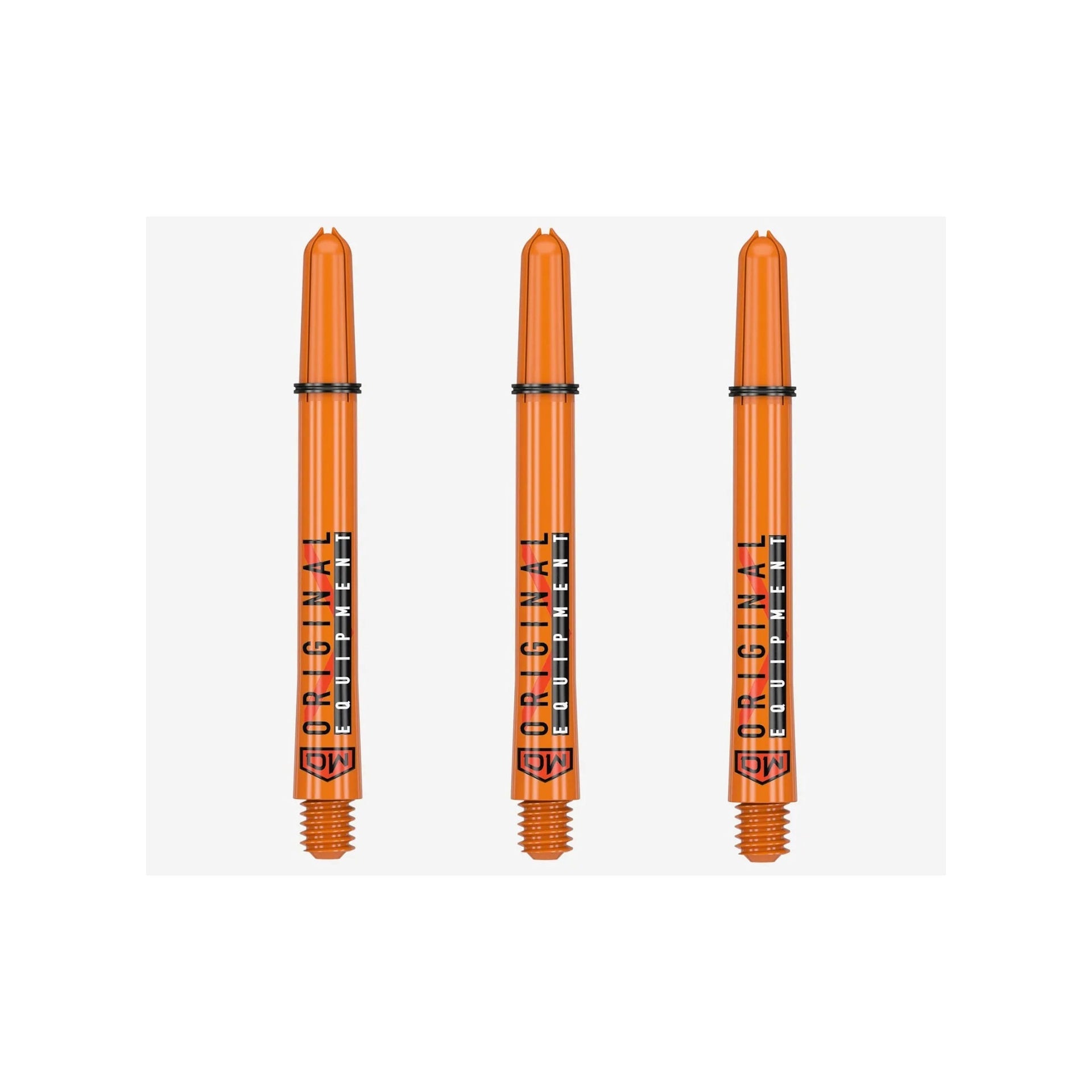 Three orange dart shafts with black 'ORIGINAL' printed vertically on the shafts, arranged side by side on a light gray background.