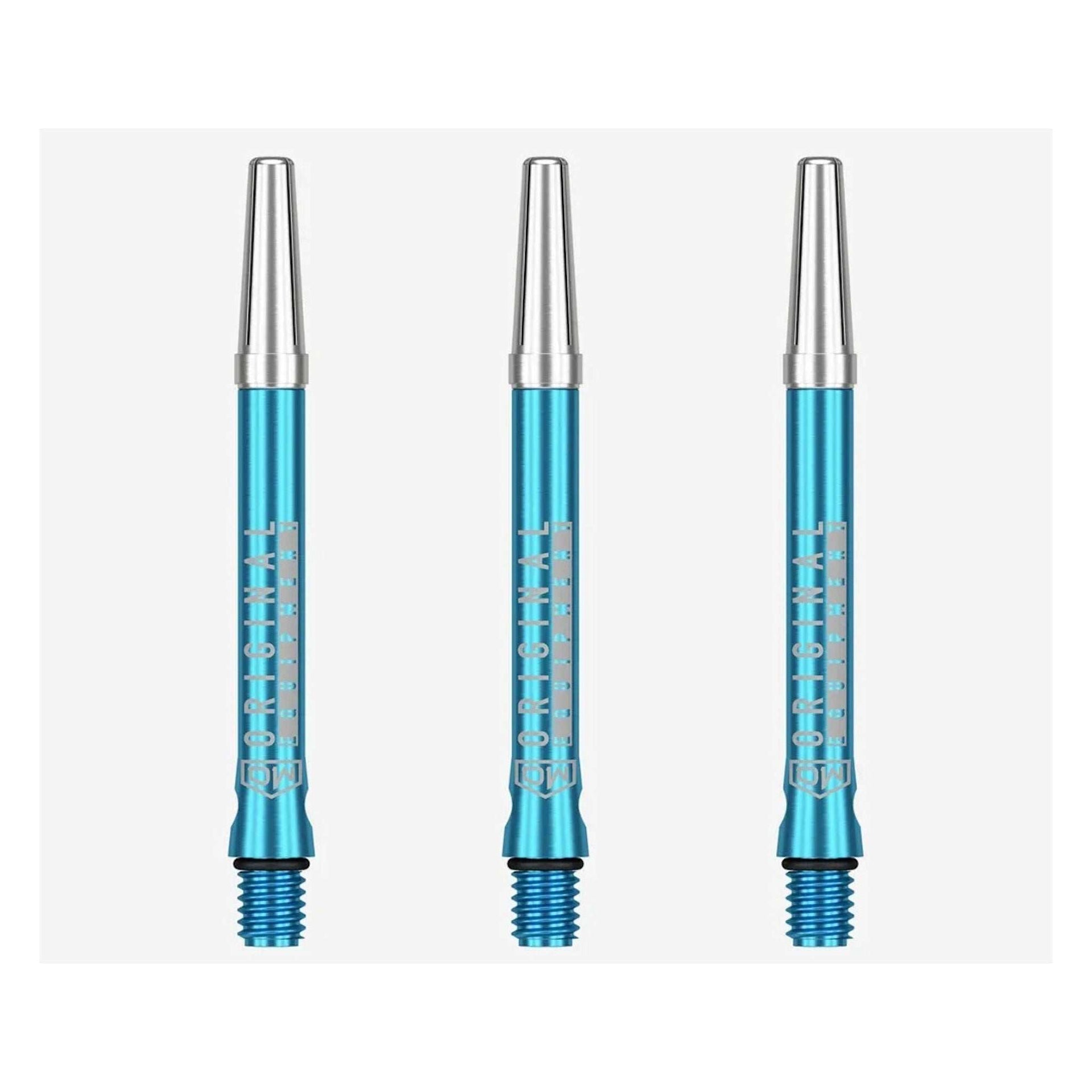 Set of 3 DW Top Spin V2 Shafts made of durable anodized aluminum with free-spinning tops for improved dart accuracy and consistency