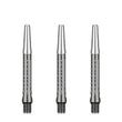 Three DW Top Spin V2 Shafts made of durable anodized aluminum with free-spinning tops for reduced flight deflection and improved accuracy in darts.
