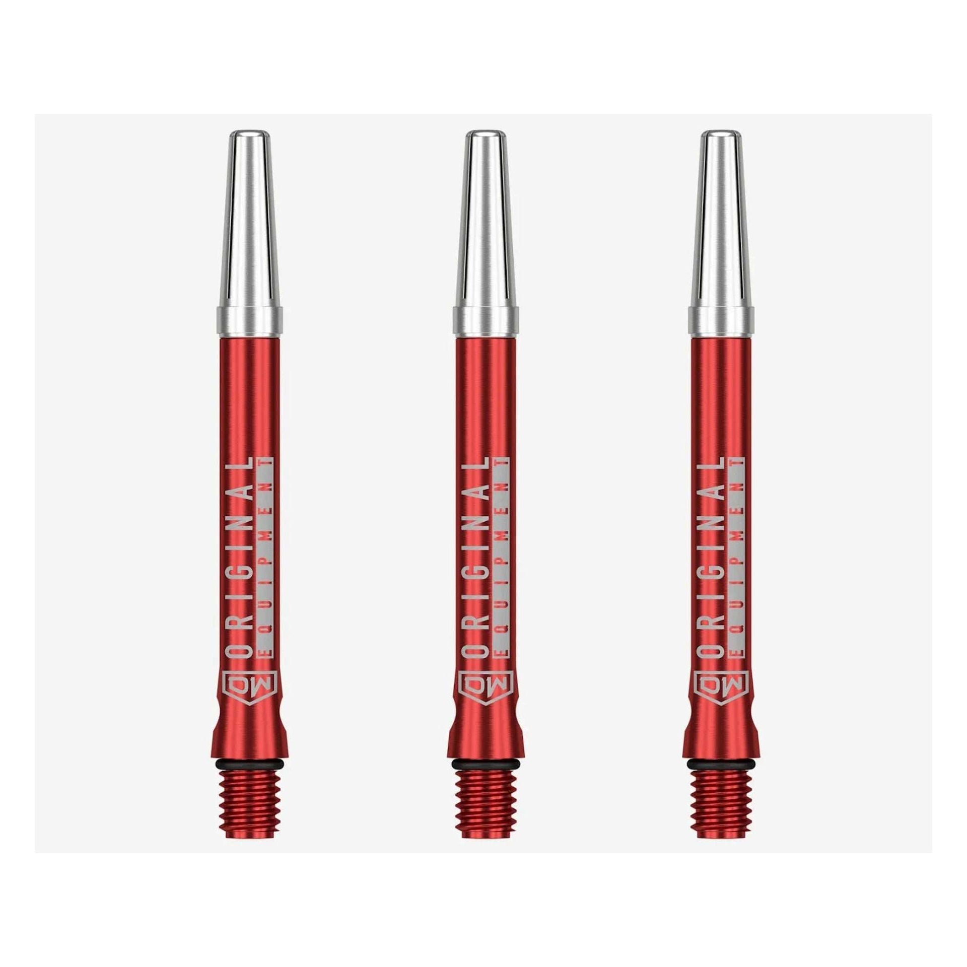Set of three DW Top Spin V2 Shafts made from anodized aluminum with free-spinning tops for improved dart accuracy