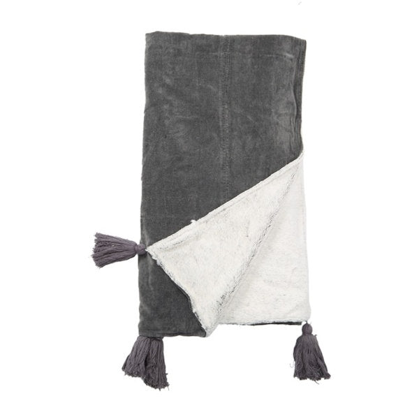 Velvet Tassel Throw - Grey