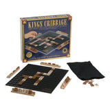 Kings Cribbage board game with tiles, racks, and black tile bag for strategic gameplay