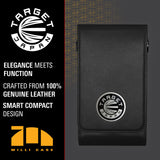 Black leather case with Target Japan logo on a gray background