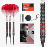 Collection of darts, dart counter, and packaging on a white background