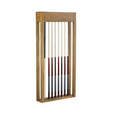 Parsons Cue Wall Rack shown with cues and rake