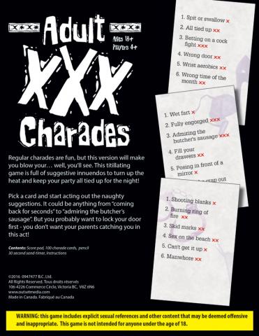 Adult XXX Charades back of box