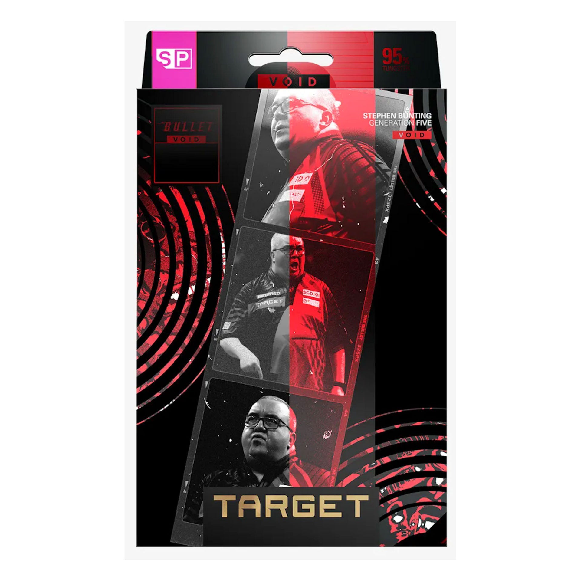 Product packaging with images of Stephen Bunting and the word 'TARGET' on a black background.