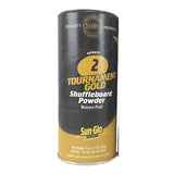 Sun-Glo Shuffleboard Wax Speed #2 Tournament Gold moisture-proof shuffleboard powder in black and gold canister