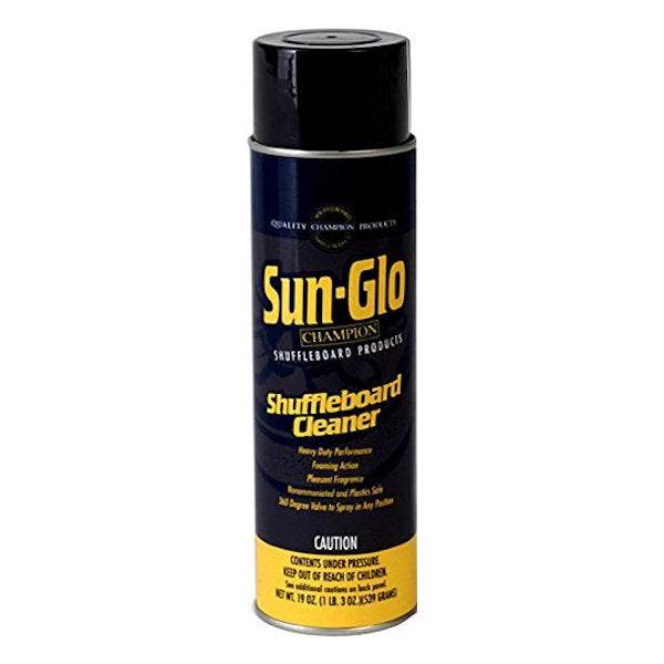 Sun-Glo Shuffleboard Cleaner Spray can for foaming surface cleaning and residue removal