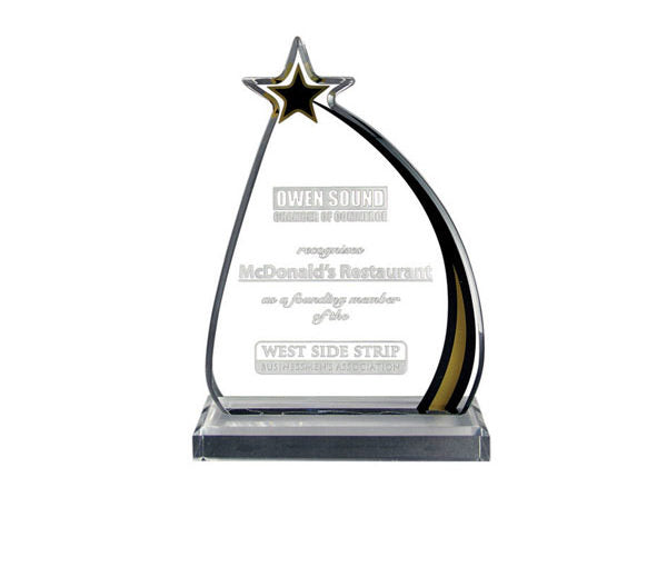Shooting Star acrylic award trophy with star design and customizable engraving options