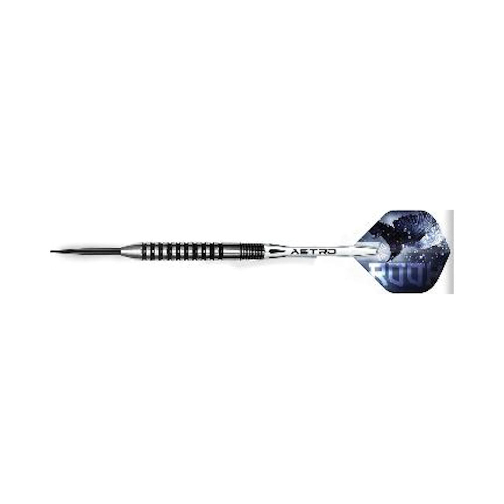Rook 90% tungsten steel tip dart with a black and silver design 